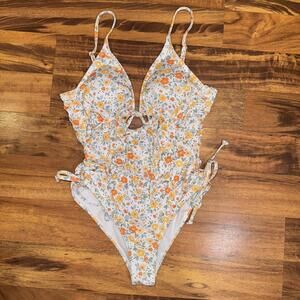 Ribbed Floral One-piece Swimsuit - XL